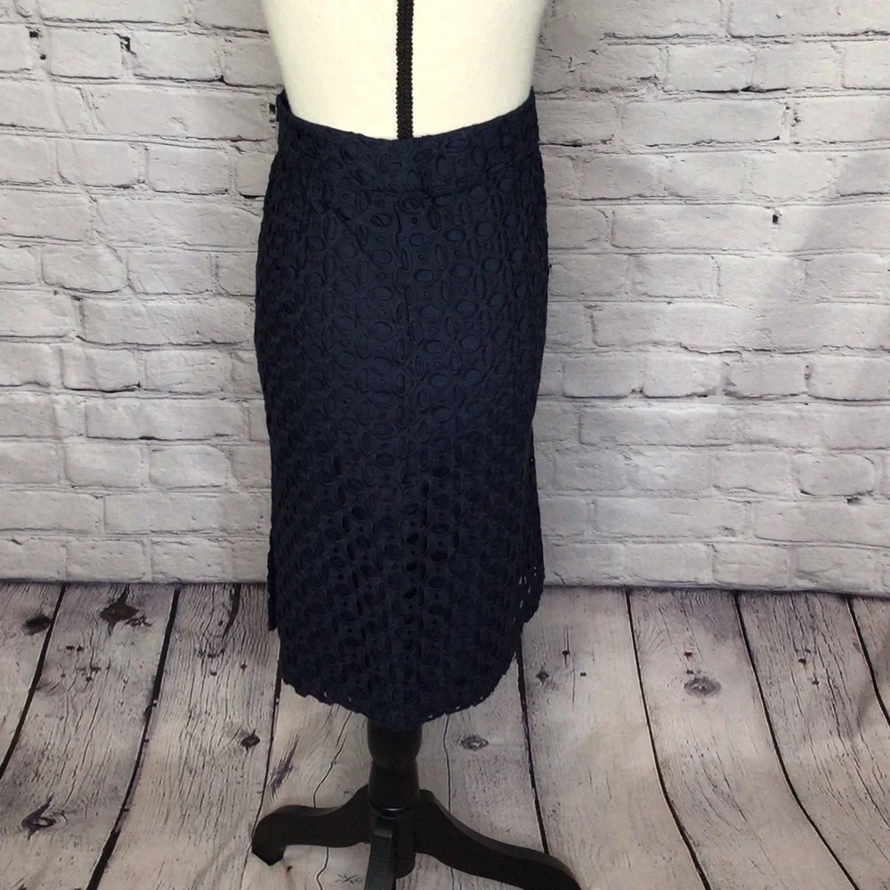 Kenar Navy Blue Eyelet Straight Skirt 2